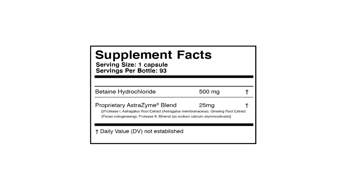 Blue U.S. Enzymes HCL-XYM dietary supplement bottle with black cap on white background
