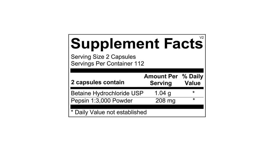 White bottle of Biotics Research Betaine & Pepsin dietary supplement with black cap and blue label.