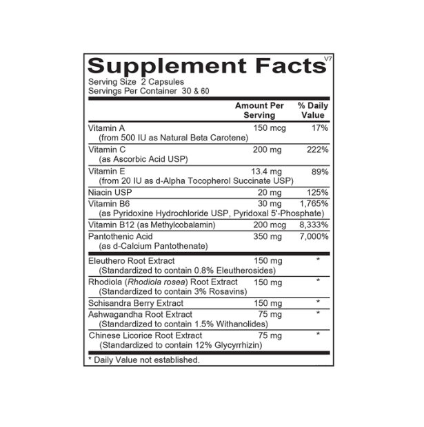 White supplement bottle labeled “Adapten-All” with black cap and blue-green design on a white background