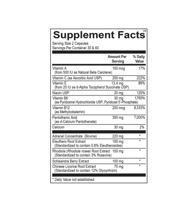 White supplement bottle labeled “Adren-All” with black cap on a white background