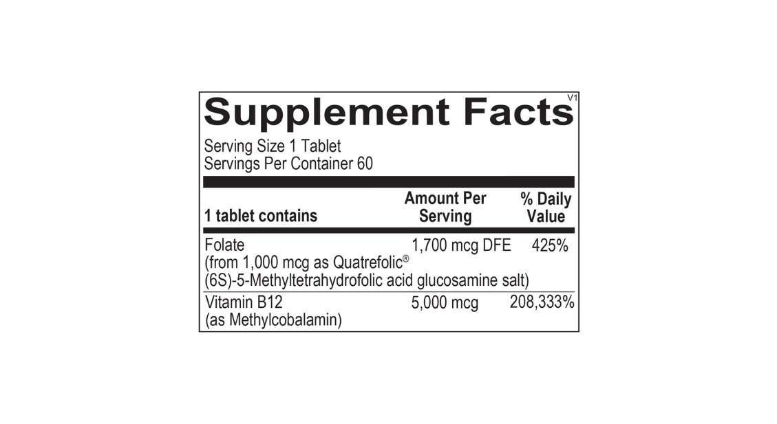 Methyl B12 dietary supplement bottle with white label, blue accents, and black cap
