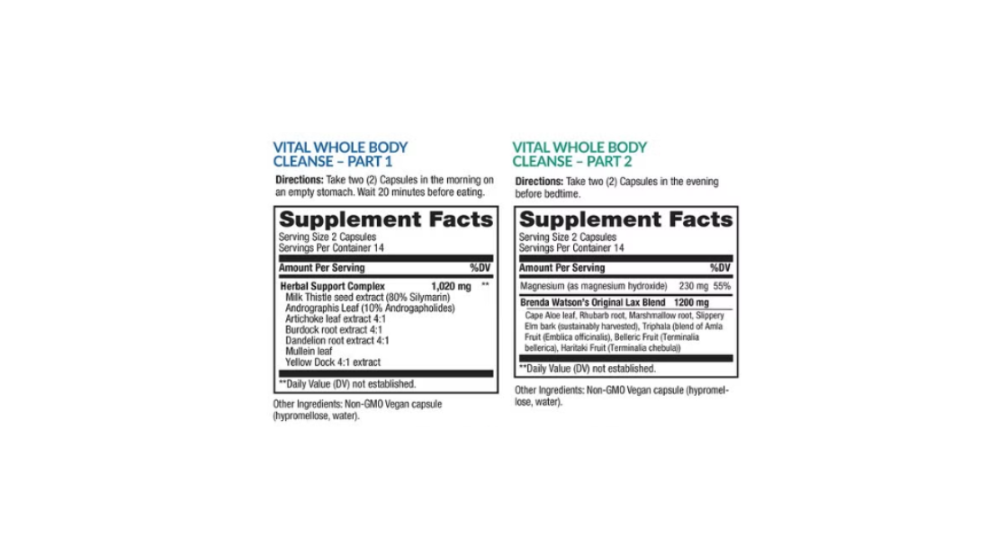 Vital Pro Naturals Advanced Whole Body Cleanse supplement box, white with blue-green geometric design