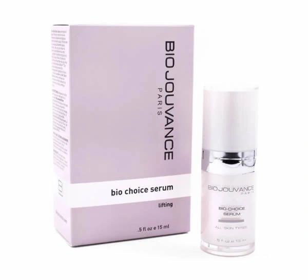 Bio Jouvance bio choice serum box and bottle in lavender and white packaging
