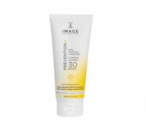 White Image skincare sunscreen tube with yellow accents, labeled SPF 30