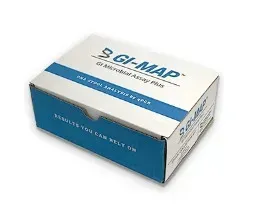 Blue and white GCMAP medicine box with product name on the lid and front label.