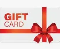 Gift card with a red ribbon bow on a white background.