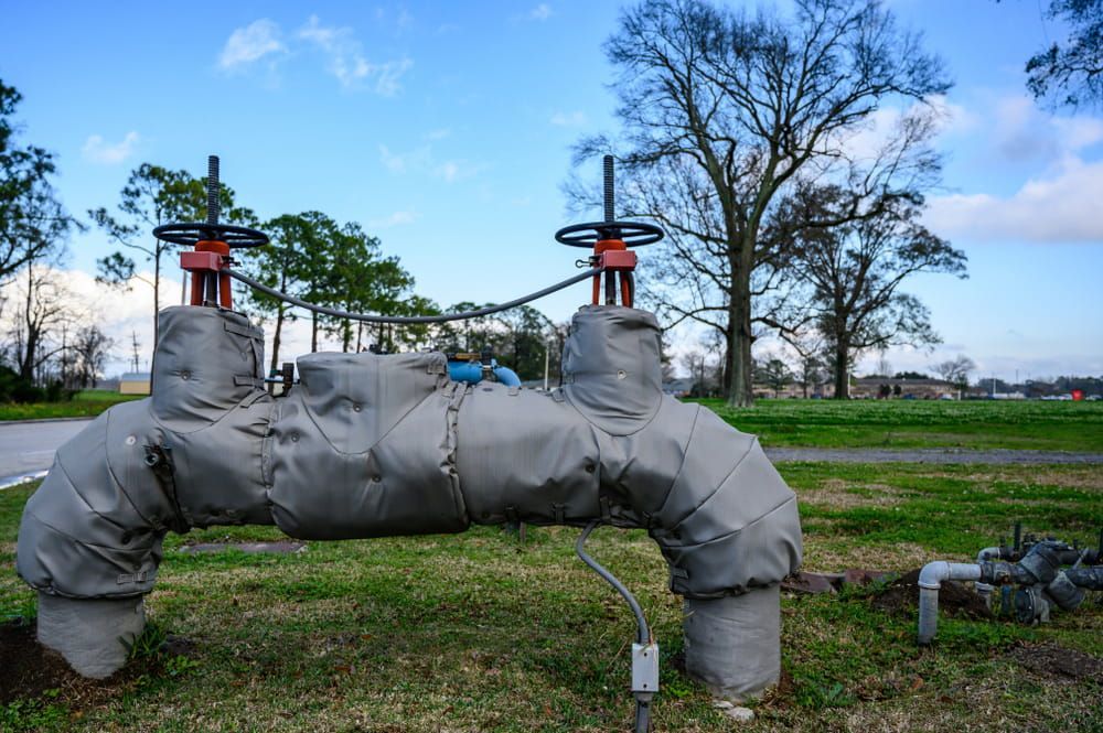 A Large Pipe Covered in Blankets is Sitting in the Middle of a Grassy Field — Around Town Plumbing Services in Canberra, ACT