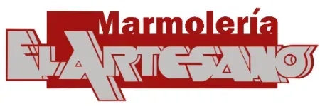 Logo de Marmolería Artesano en rojo y gris, con diseño geométrico y tipografía estilizada.