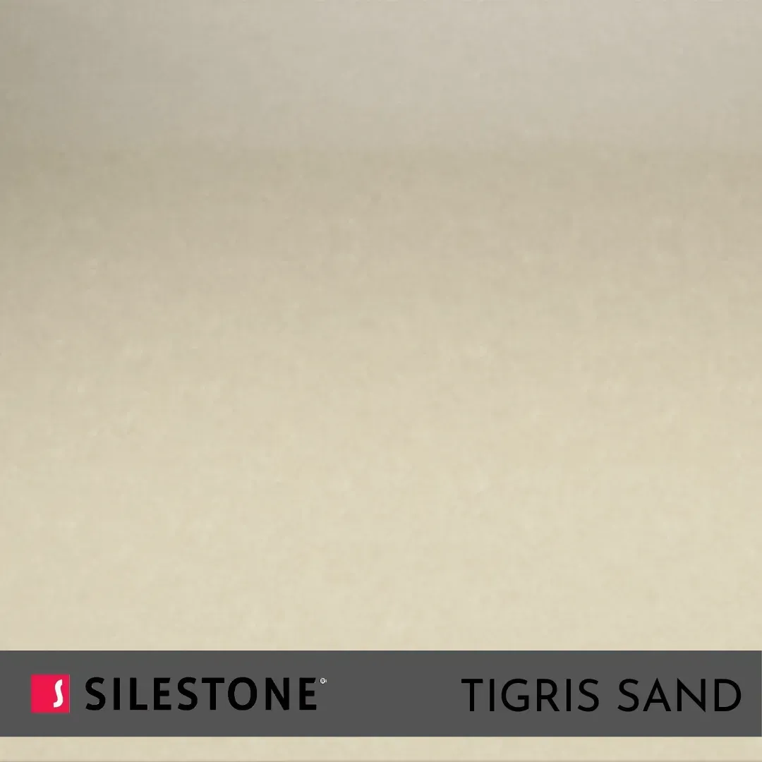 Muestra de encimera de Silestone color beige etiquetada como 