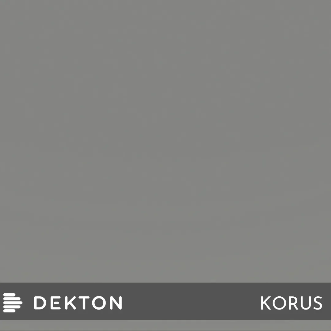 Pantalla gris con el logotipo de DEKTON a la izquierda y el logotipo de KORUS a la derecha.
