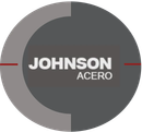 Logotipo de Johnson Acero sobre un óvalo gris con líneas horizontales rojas.