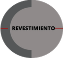 Logotipo circular gris con la palabra “REVESTIMIENTO” en el centro y una fina línea roja que lo atraviesa.