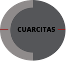 Letrero ovalado gris con la palabra “CUARCITAS” en negro, flanqueado por finas líneas horizontales rojas.
