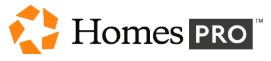 Logo for Homes Pro, featuring an orange star and text 