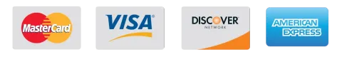 The logos for mastercard visa discover and american express are shown