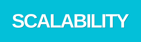 The word scalability is written in white on a blue background.