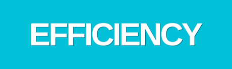 The word efficiency is written in white on a blue background.