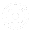 A black and white drawing of a gear on a white background.