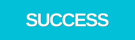 The word success is written in white on a blue background.