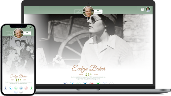 Responsive floral website shown on a phone and laptop, featuring a monochrome portrait hero image