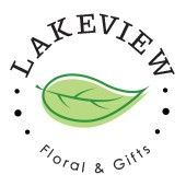 LAKEVIEW Floral & Gifts logo with green leaf and black circular text
