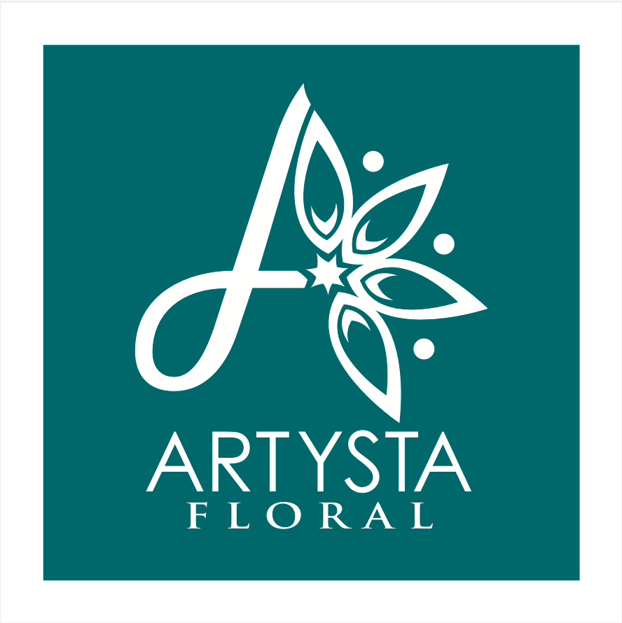 Artysta Floral logo in white on a teal square with stylized flower and letter A