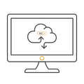 Desktop monitor with cloud upload and download icons and a small REC label on the screen