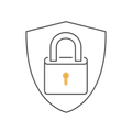 Shield with a gray padlock and gold keyhole, symbolizing security.