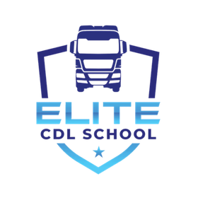 A logo for elite cdl school with a truck on it