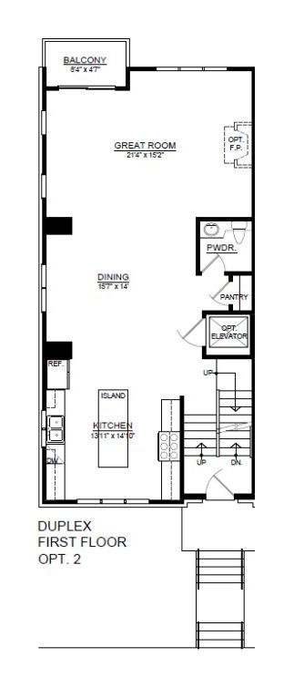 A black and white floor plan of a duplex first floor