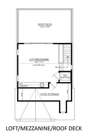 A black and white floor plan of a loft / mezzanine / roof deck.