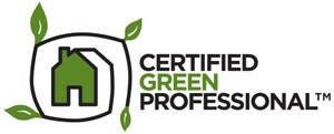A certified green professional logo with a house and leaves.