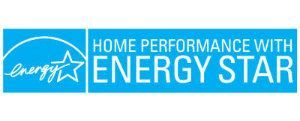 The home performance with energy star logo is blue and white.