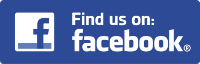 A blue sign that says find us on facebook