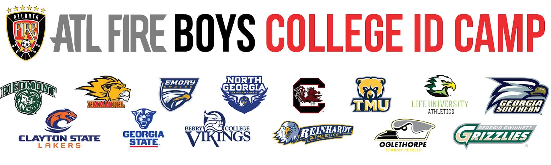 ATL Fire Boys College ID Camp logo with college team logos.