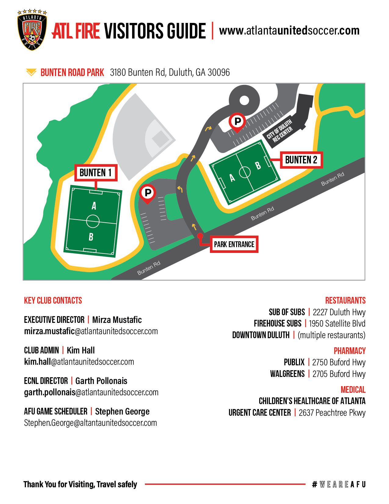 A map of the Atlanta Fire visitors guide for a soccer facility.