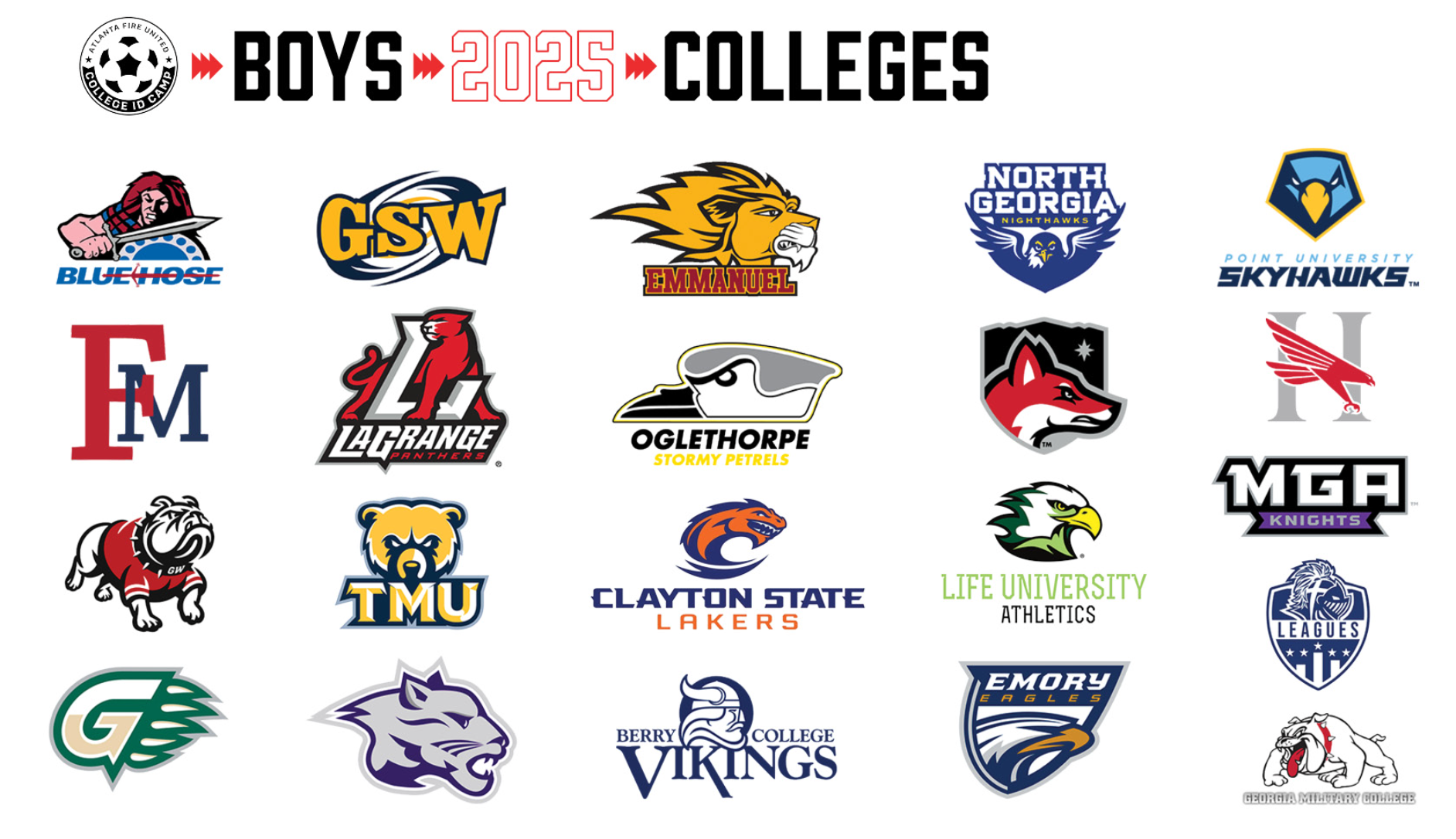 Logos of various colleges for boys class of 2025.