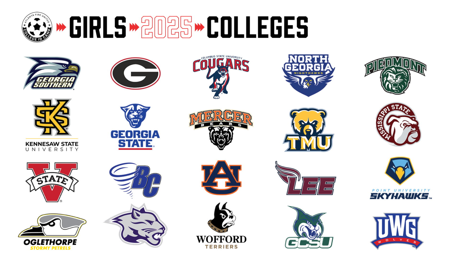 Girls soccer college logos. Recruiting class of 2025.