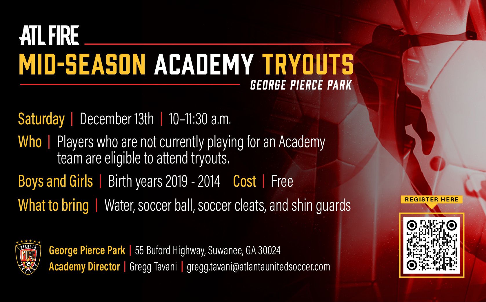 Soccer tryouts flyer for the 2026 SCCL Summer League on February 28. Details: age groups, costs, season dates, and location.