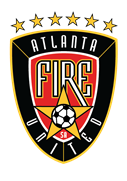 Atlanta United FC logo: Shield with "FIRE" text, soccer ball, stars, black, red, and gold.