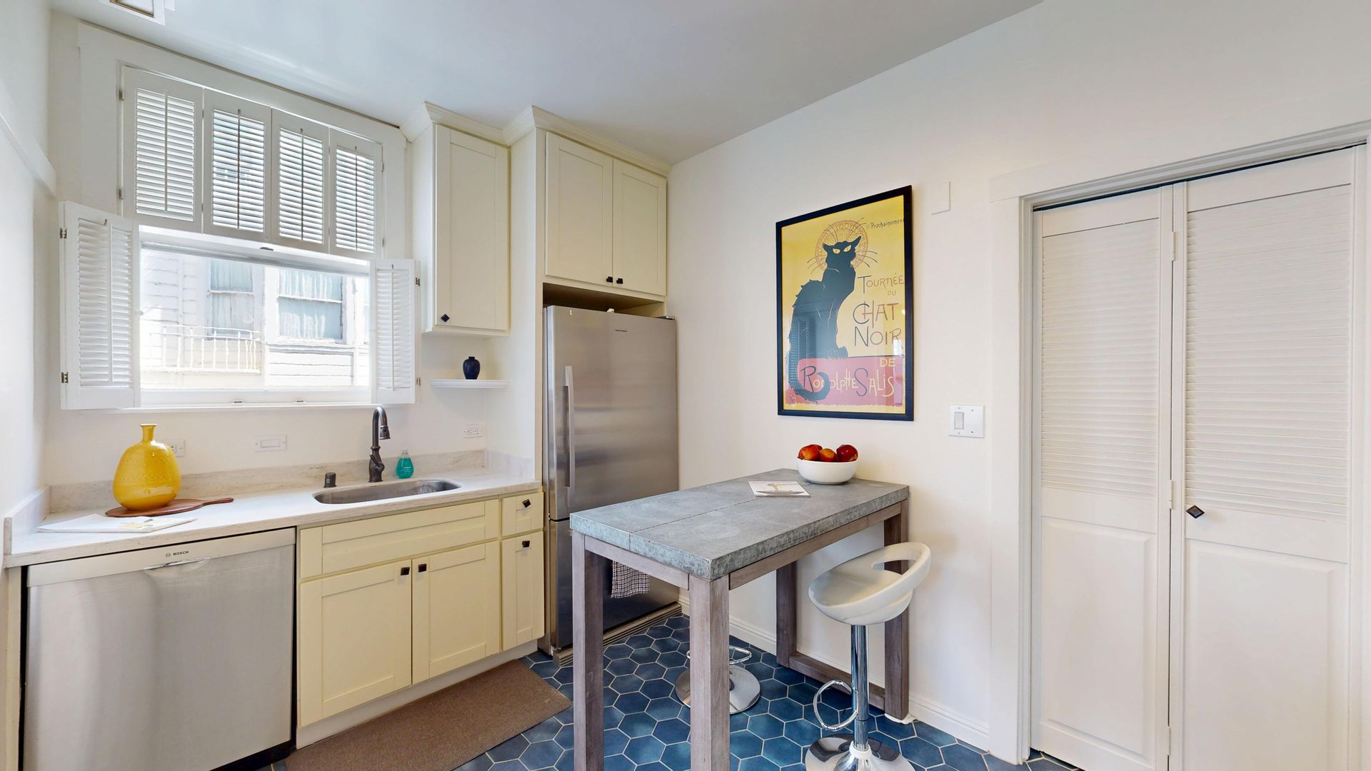 kitchen  with laundry area doors closed