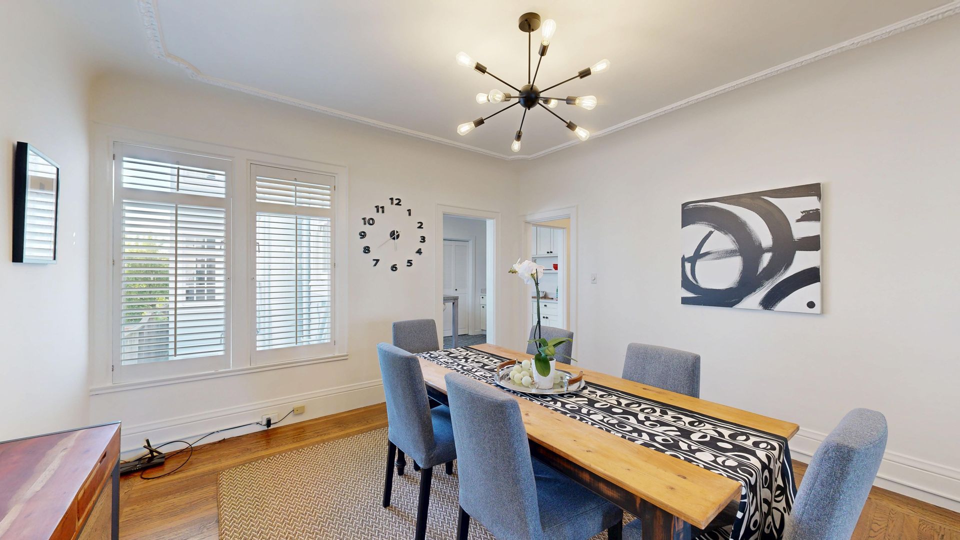 dining room window and clock