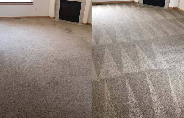 Before and After indoor carpet cleaning with stains removed