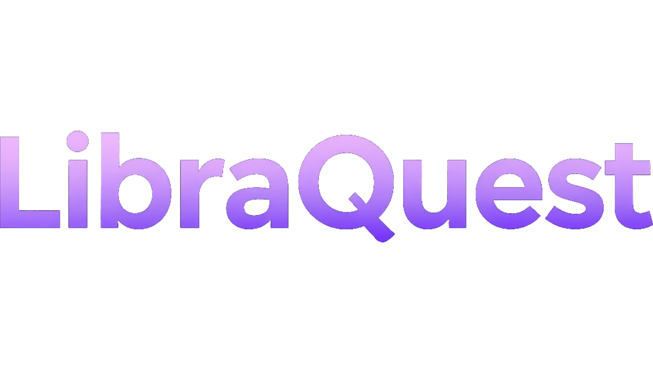 Logotipo roxo do LibreQuest com o emblema estilizado