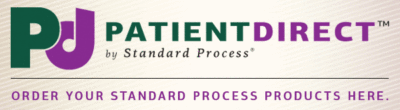 Logo for Patient Direct by Standard Process; green and purple letters, text reads