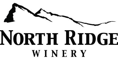 Logo for North Ridge Winery featuring a stylized black mountain silhouette above the text