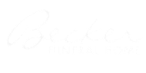Becker Funeral Home logo in white script on a white background.