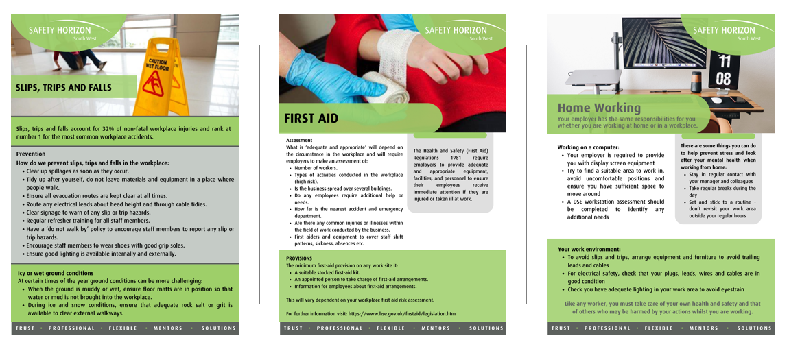 A collage of three flyers with pictures of a person getting a bandage on their arm.