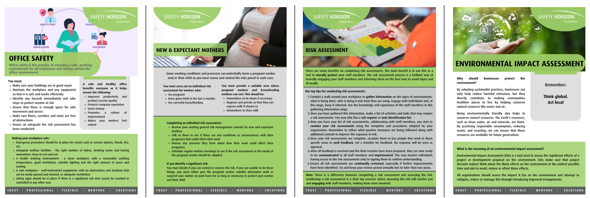 A collage of four flyers with a pregnant woman on one of them.