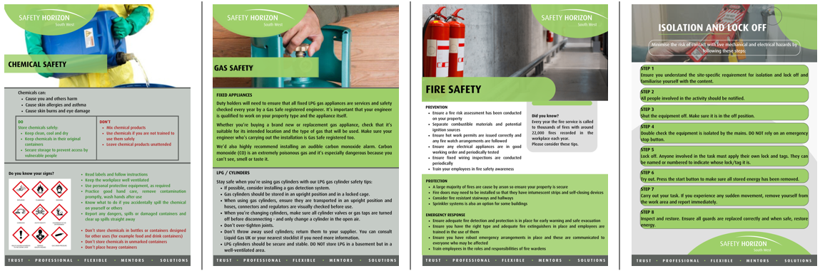 A bunch of papers with a picture of a person holding a fire extinguisher